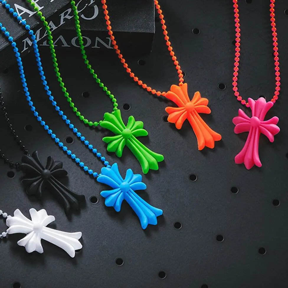 Chrome Hearts Cross Pendant Colorful Necklace Set Multicolor