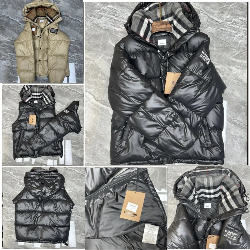 Burberry Detachable Sleeve Puffer Jacket Check Print Winter Jacket Black