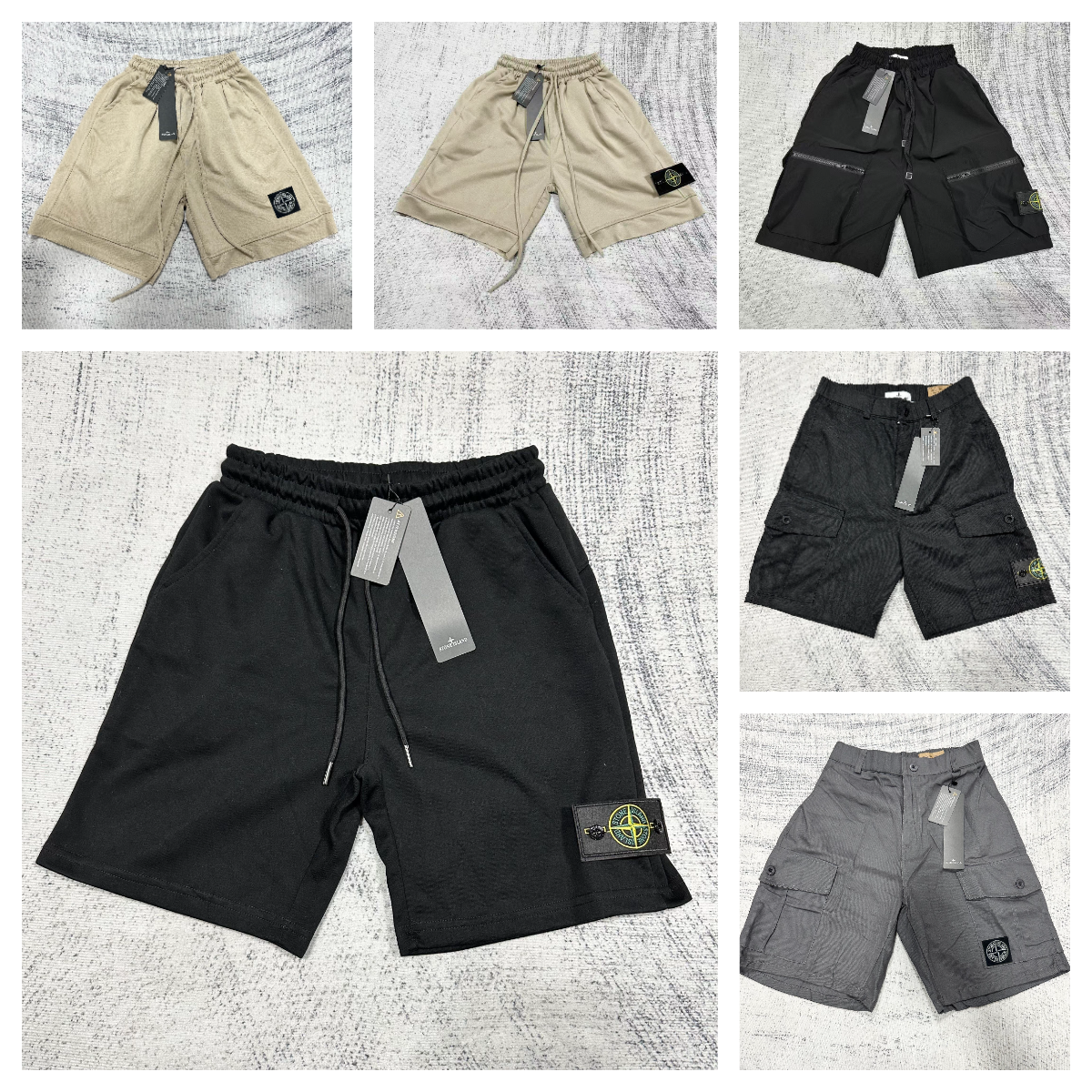 Stone Island Compass Patch Cargo Shorts Casual Summer Shorts Black