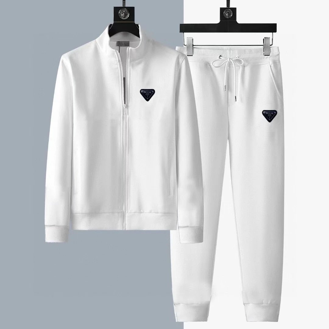 Prada Triangle Plaque Casual Tracksuit Set White