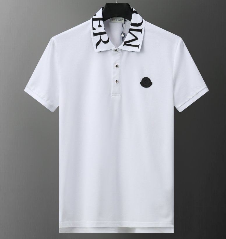Moncler Collar Print Cotton Polo Shirt White