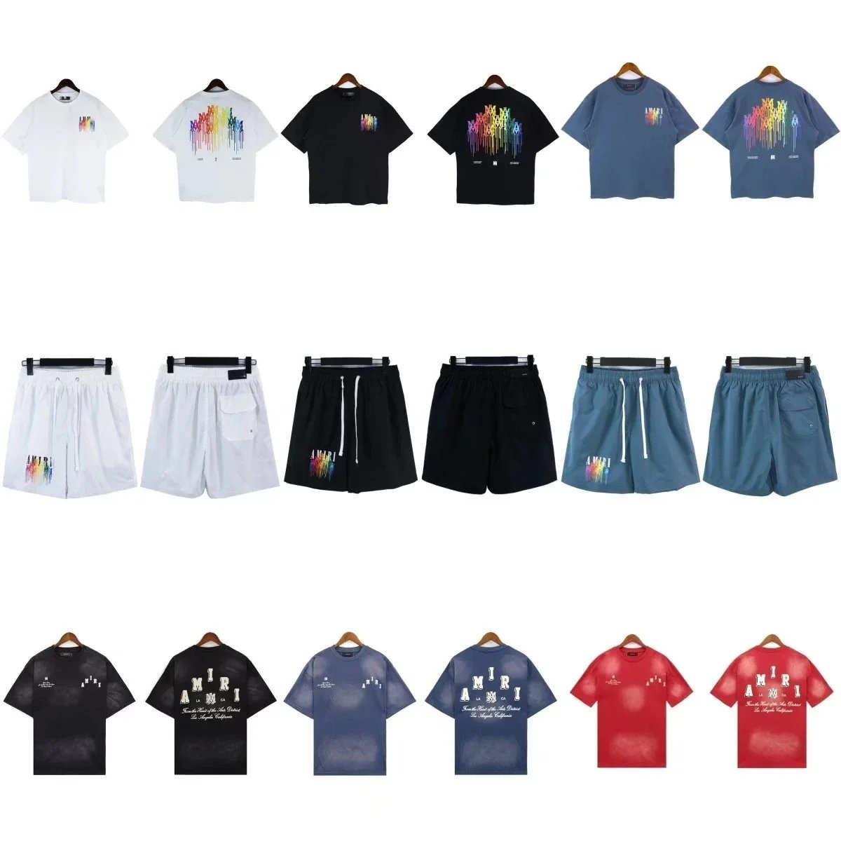 Amiri Drip Paint Graphic Cotton T-Shirt and Shorts Set Multicolor