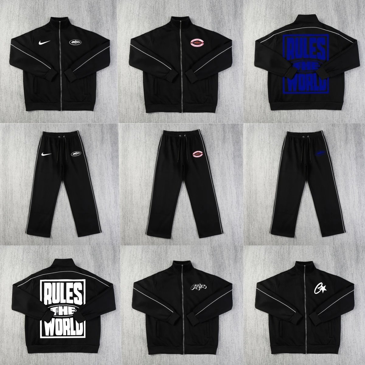 Corteiz Rules The World Streetwear Tracksuit Set Black